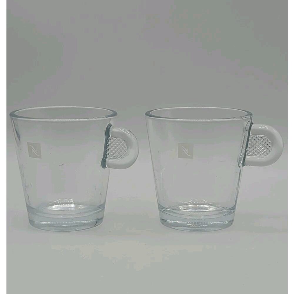 Nespresso Clear Glass Demitasse Cups with Pinch Handles Set of 2 Coffee 3" Tall